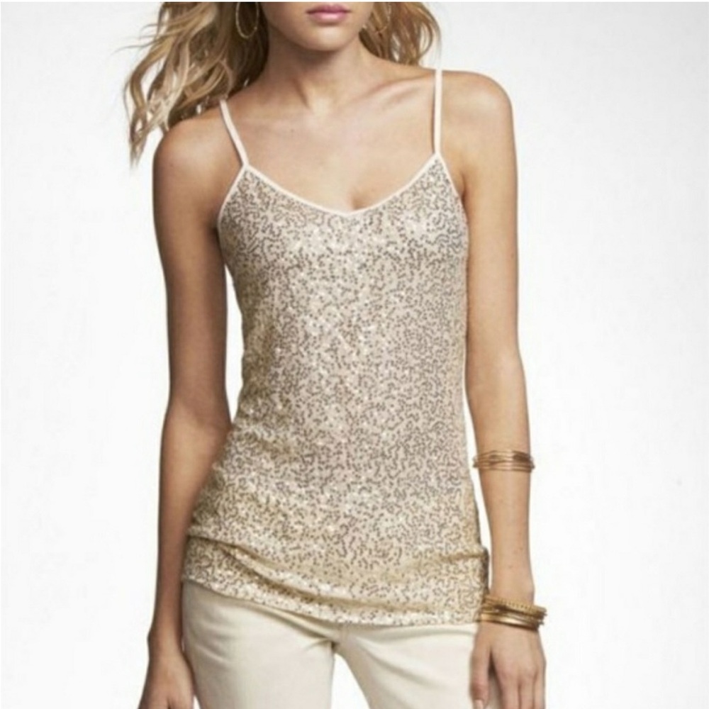 Express gold sequin v-neck tank top